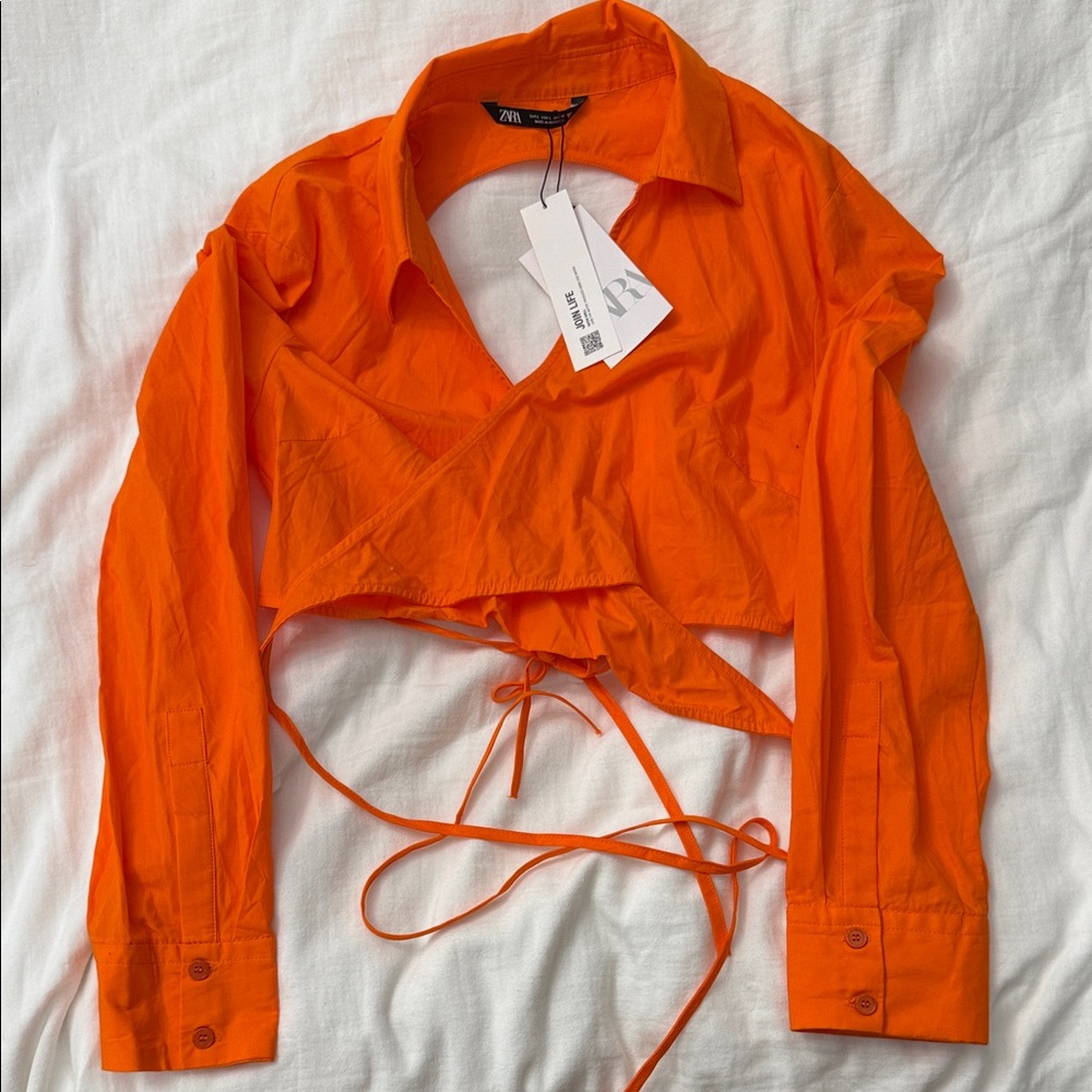 Zara Bright Orange Wrap Blouse